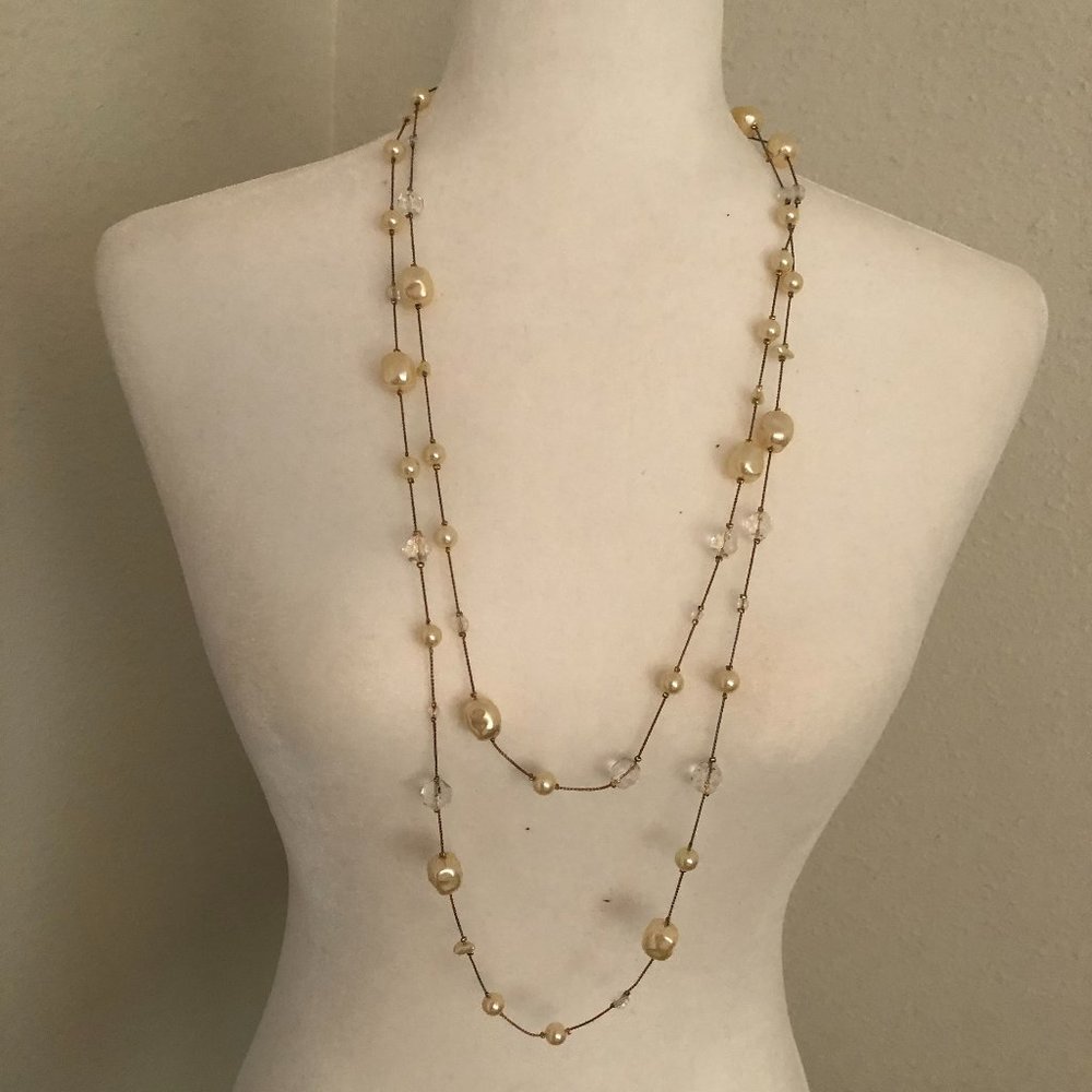 $10 SALE! Long Gold Chain with Pearls and Crystals